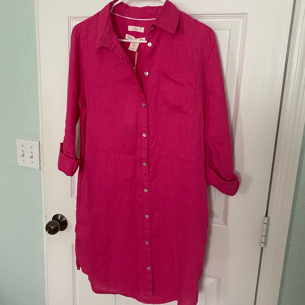 C&C California Vibrant Pink Linen Dress NWT